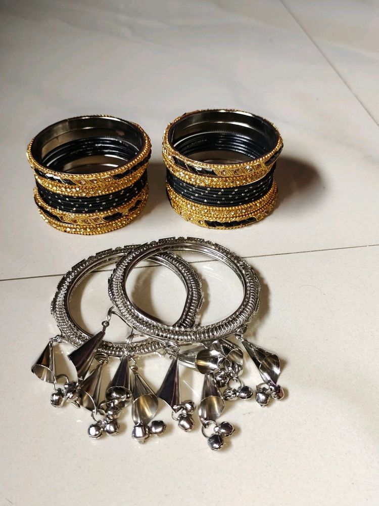 Beautiful Silver And Velvet Black 🖤 Bangles 😘😘