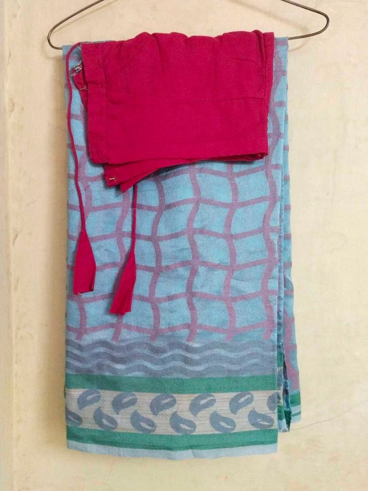 🎀Blue &amp; Pink Sari with Blouse🎀