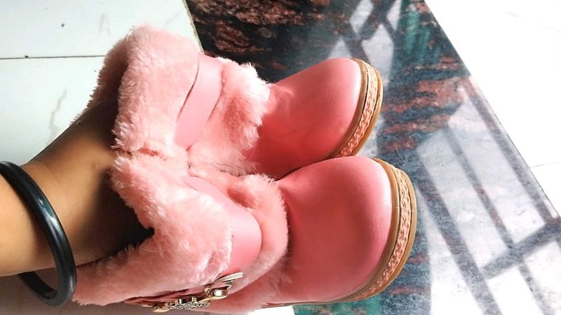 Pink Faux Fur Ankle Boots