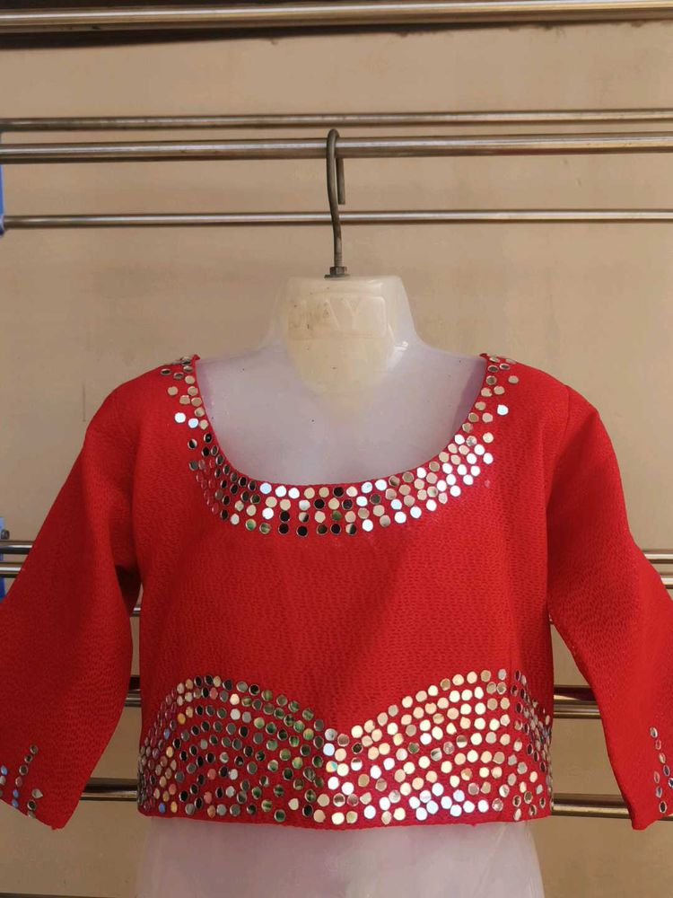 Red Mirror Work Blouse