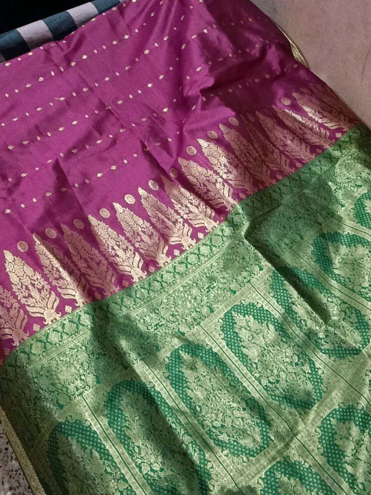 Purple &amp; Green Banarasi Silk Saree