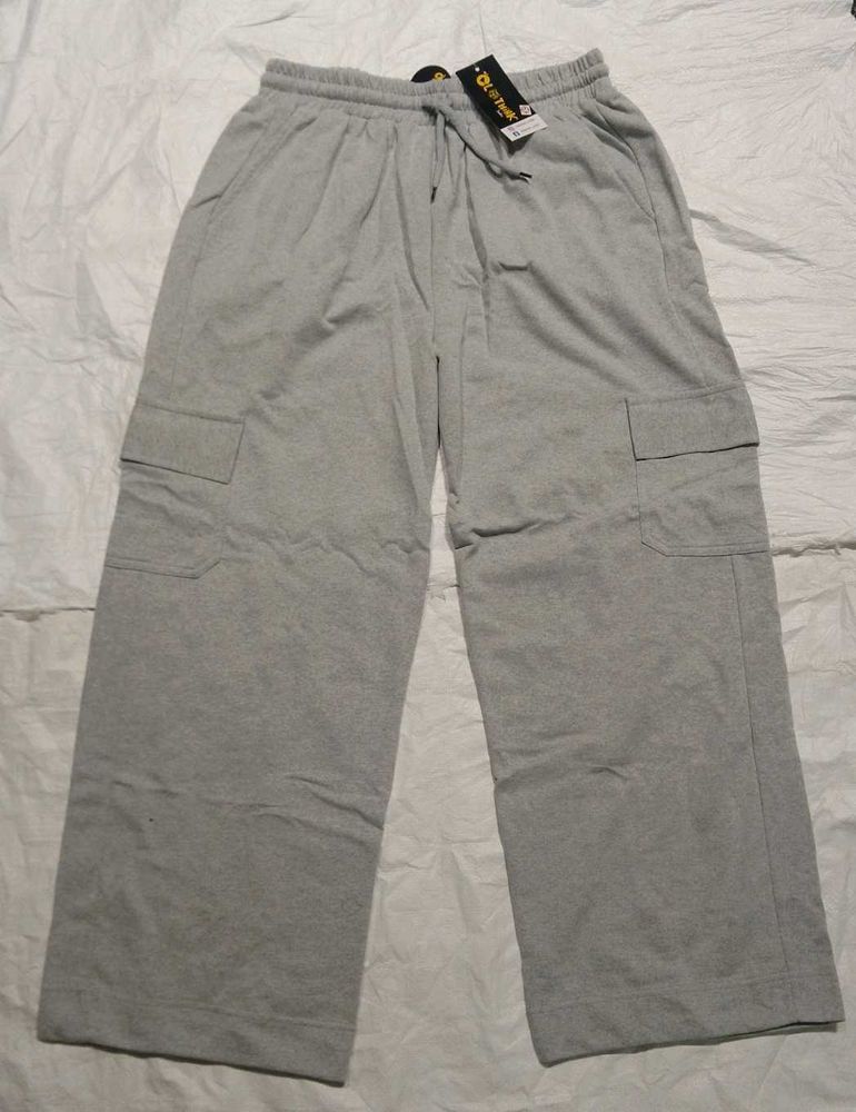 Gray Wide Leg Cargo Sweatpants