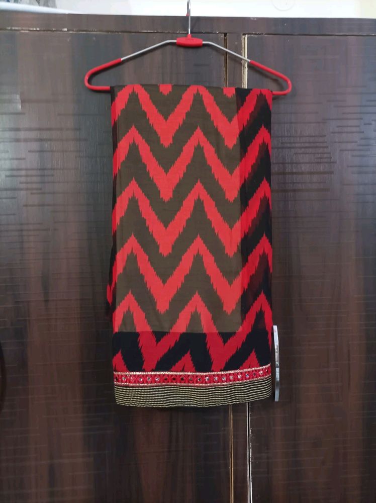 New Red &amp; Gold Saree With Mirror Work On Border