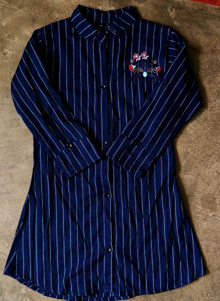 Striped Embroidered Shirt Dress
