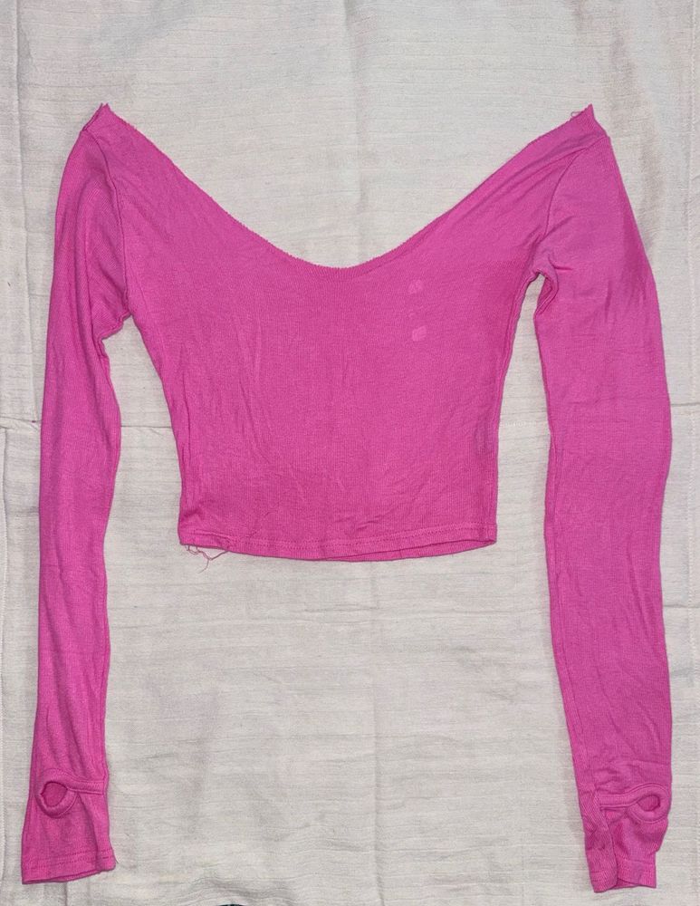 Pink Long Sleeve Crop Top