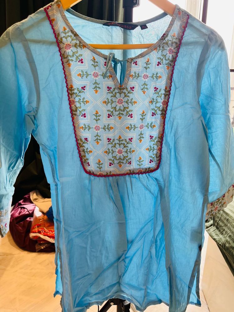 Embroidered Blue Top/ Short Kurti
