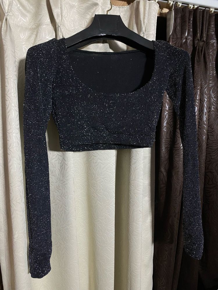 Sparkly Black Crop Top