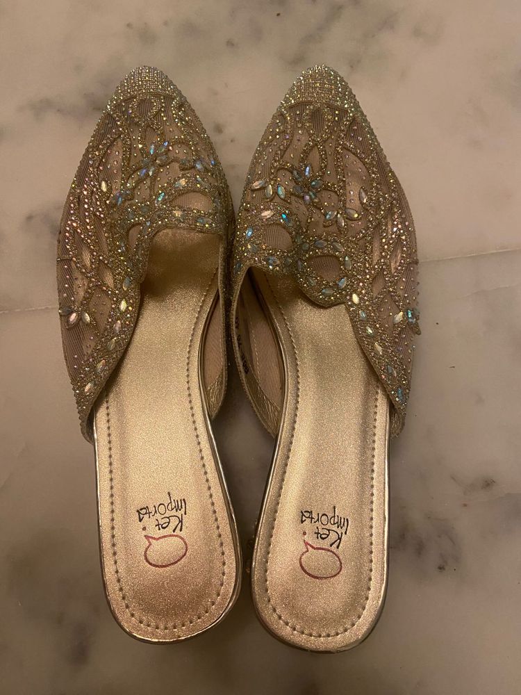 Brand New Gold Low Block Heels