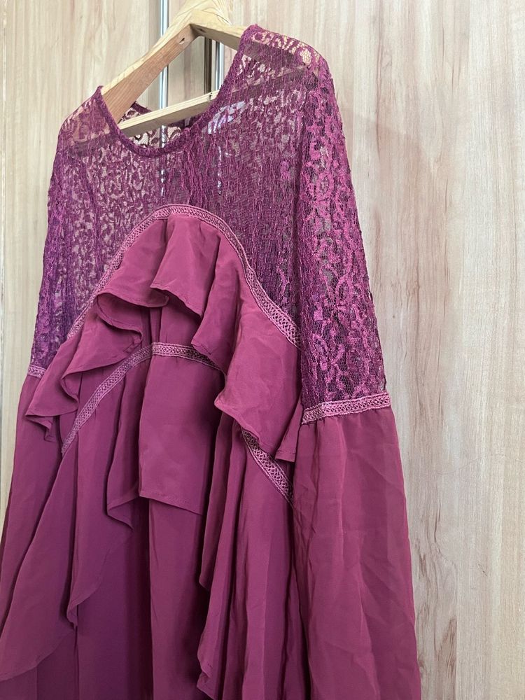 Elegant Burgundy Lace Dress- Size L