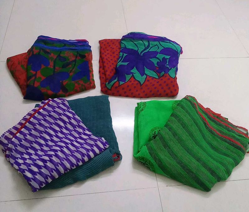 4 Sarees Defferent Colour Design With Unstich Blou