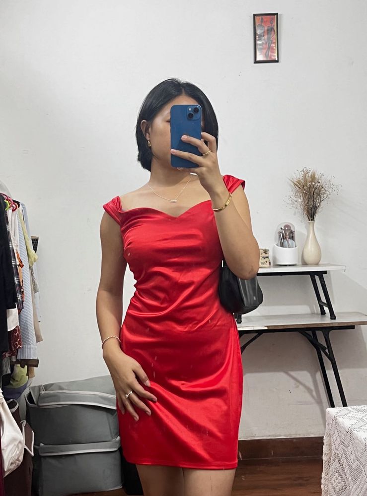 H&amp;M Red Satin Mini Dress