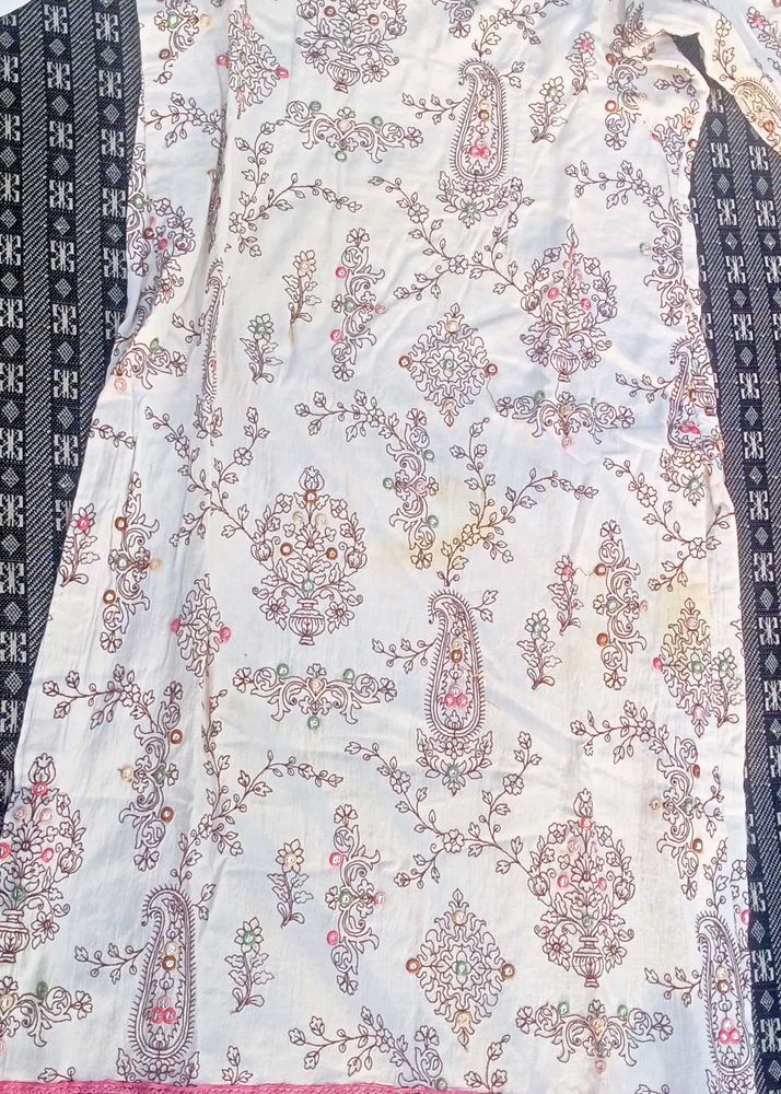 White Floral Print Kurti And Salwar