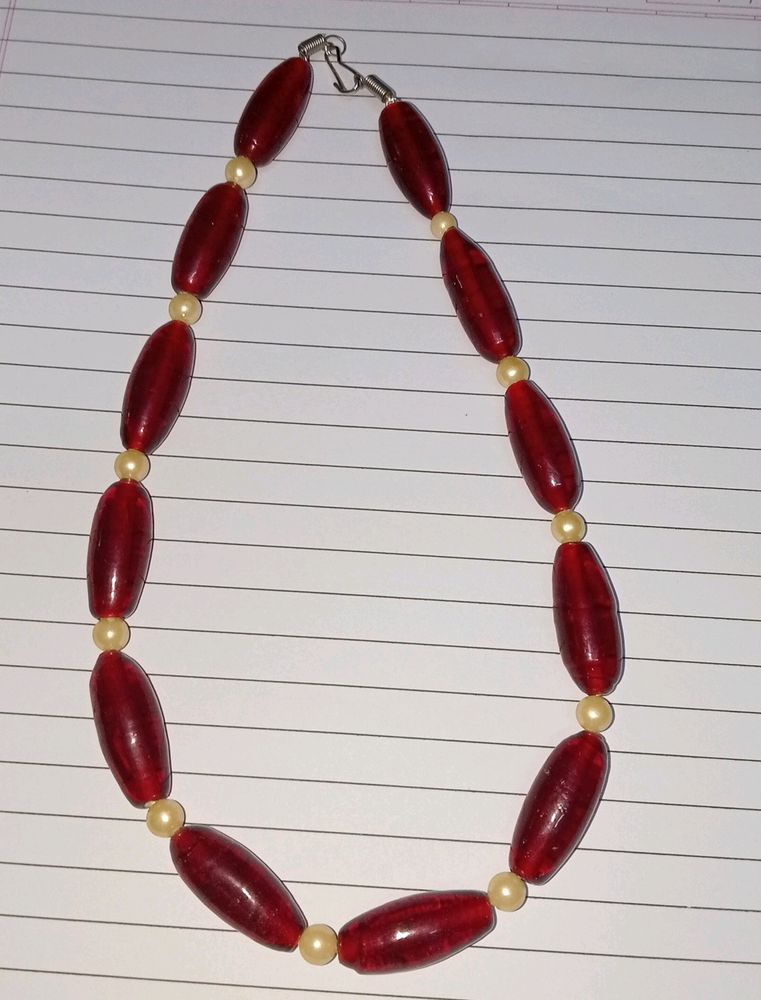 Maroon Colour Glass Beads Mala