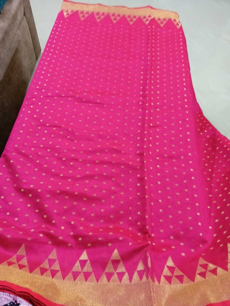 Dark Pink Saree With Zari Border &amp; Full Body Butta