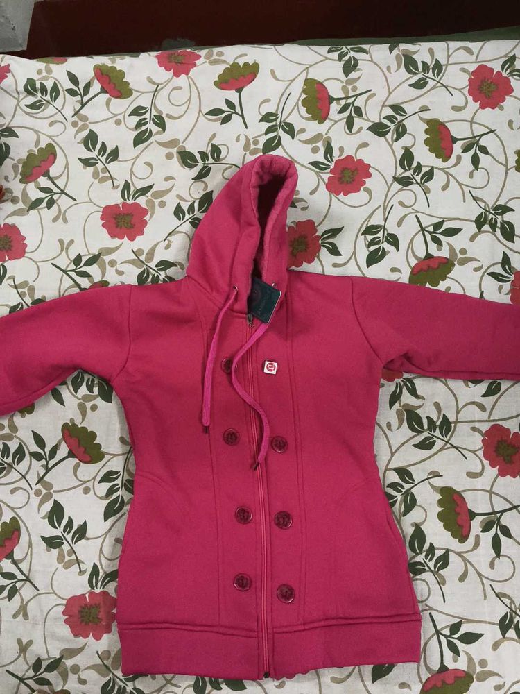 Pink Buttoned Hoodie