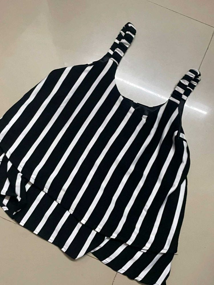 Striped Sleeveless Layered Tank Top