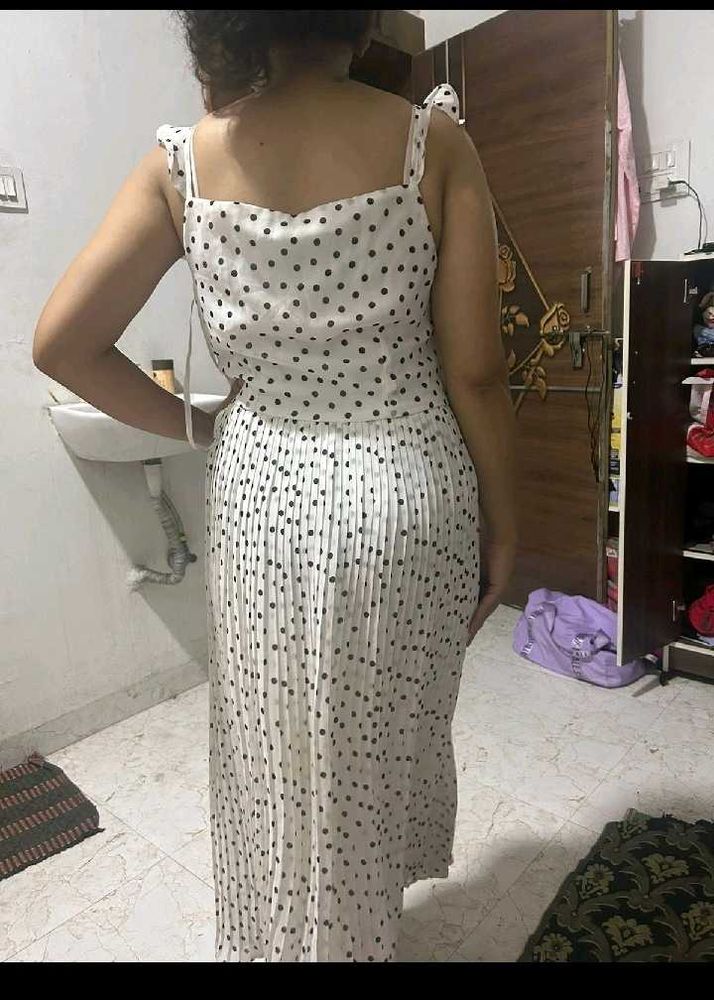 Polka Dot Pleated Midi Dress