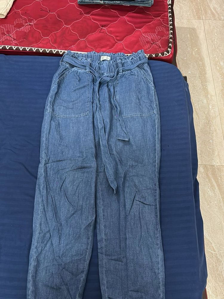 Denim Paperbag Waist Pants