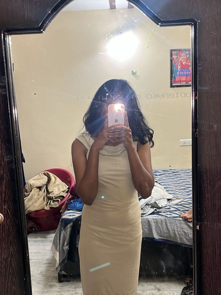 Elegant Beige Bodycon Dress