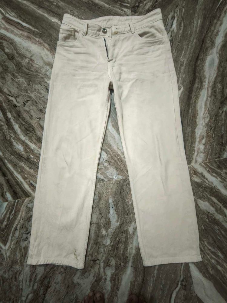 Beige Straight Leg Jeans