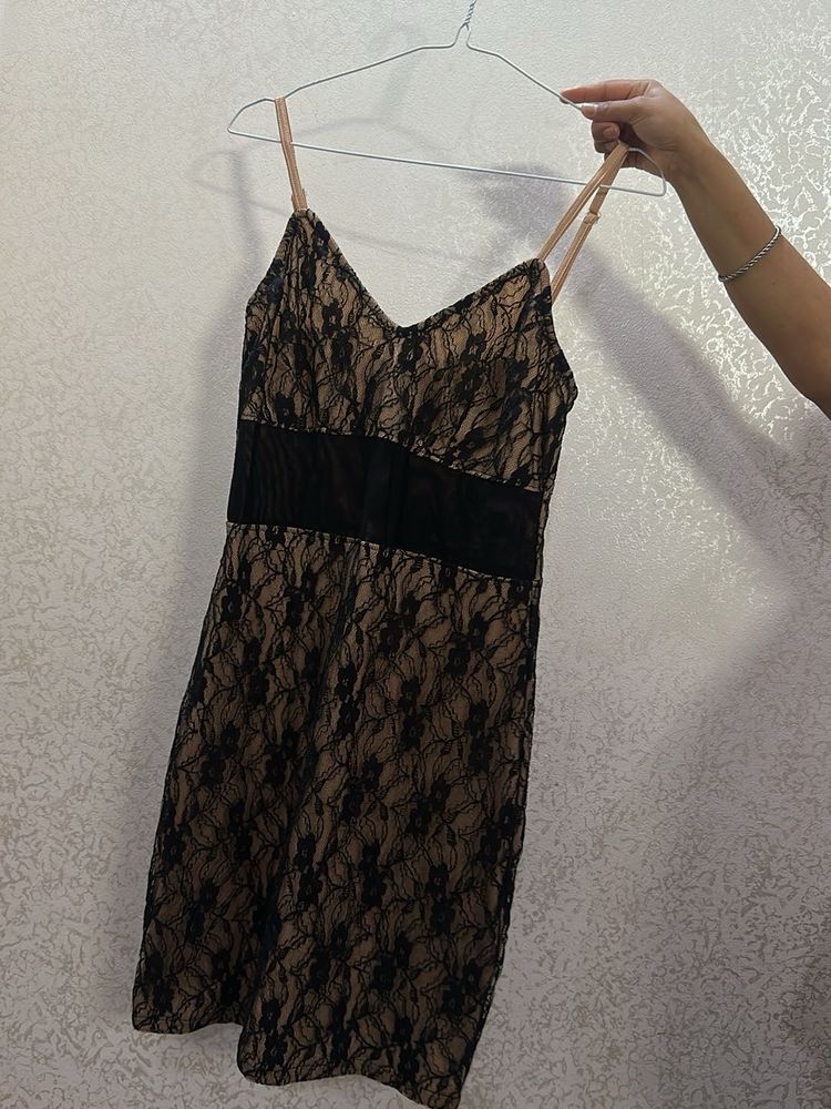 Pink And Black Mini Dress