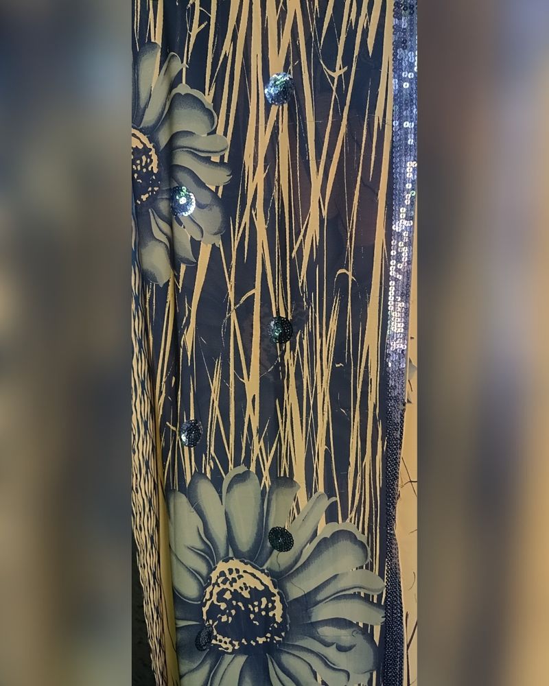 Chamki Work Saree With Border(Fenugreek Colour)