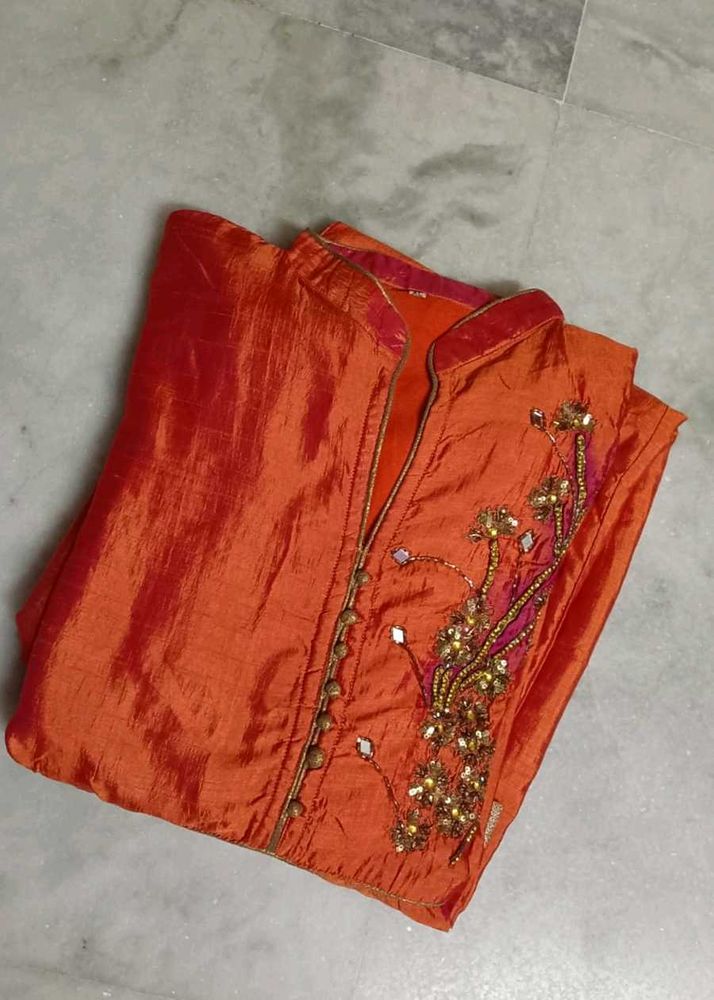 Elegant Orange Embroidered gown