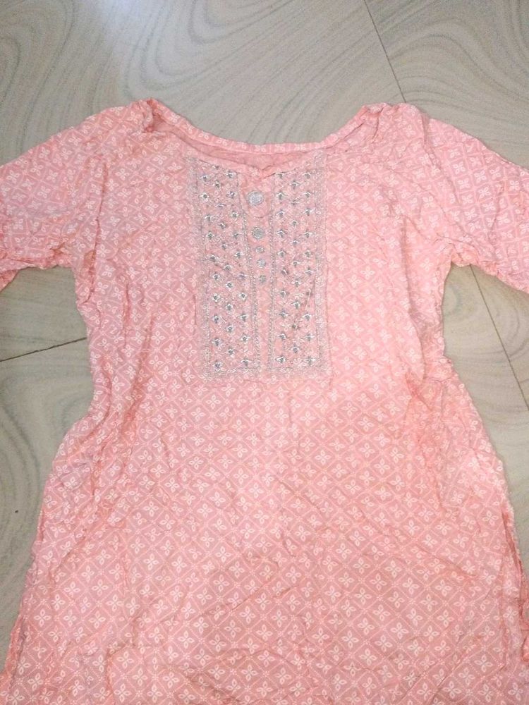 Peach Embroidered Kurti