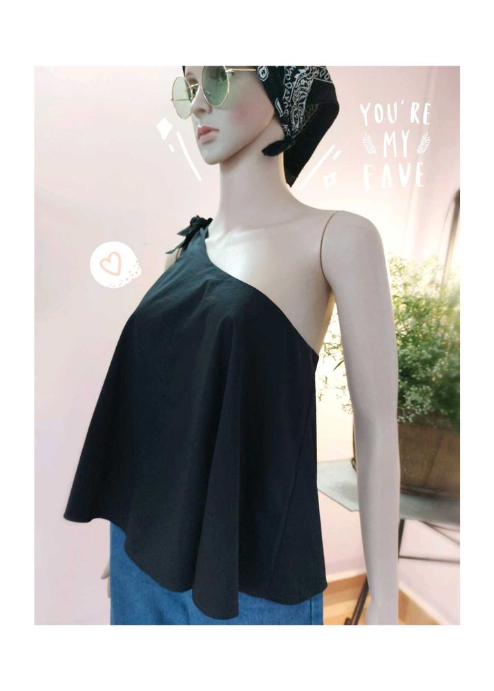 Thrifted One-Shoulder Side Tie Flared Top