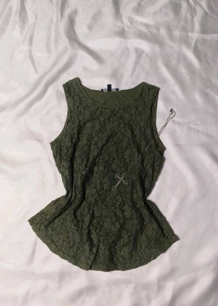 Olive Green Lace Peplum Tank Top