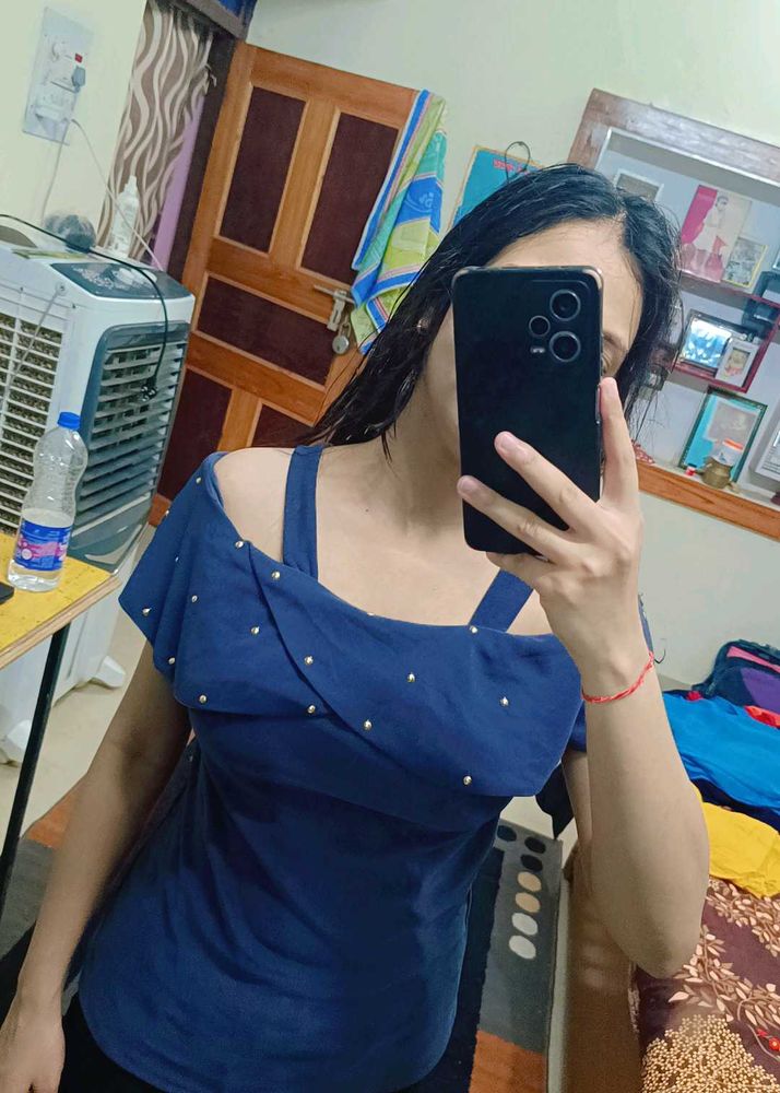 Blue Off-Shoulder Top