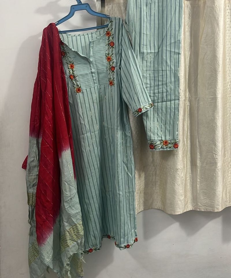Striped Embroidered Kurta Set