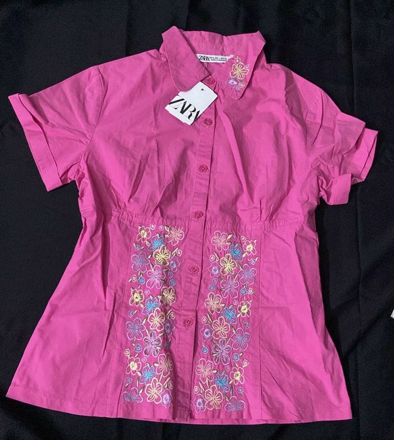 Pink Floral Embroidered Top