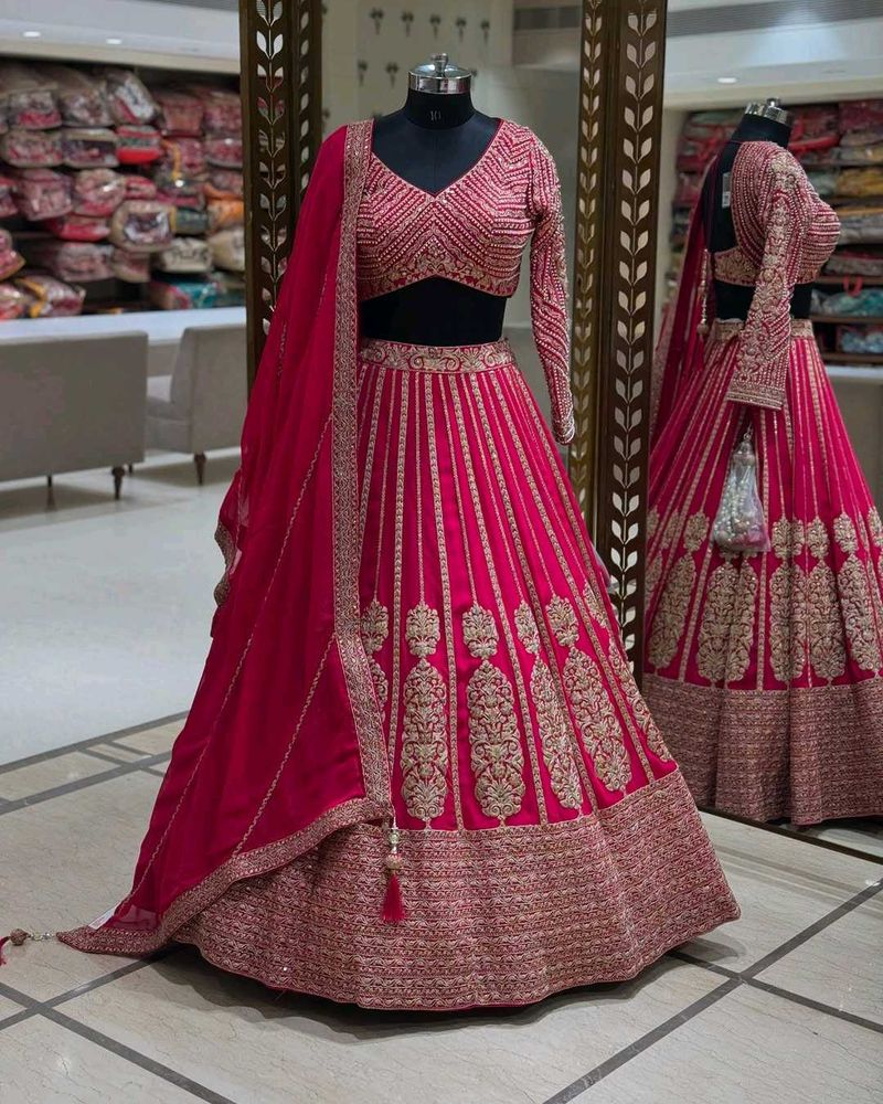 ✨Radiating royalty Hand Work Rani pink lehga