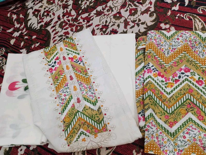 White Printed Dress Material