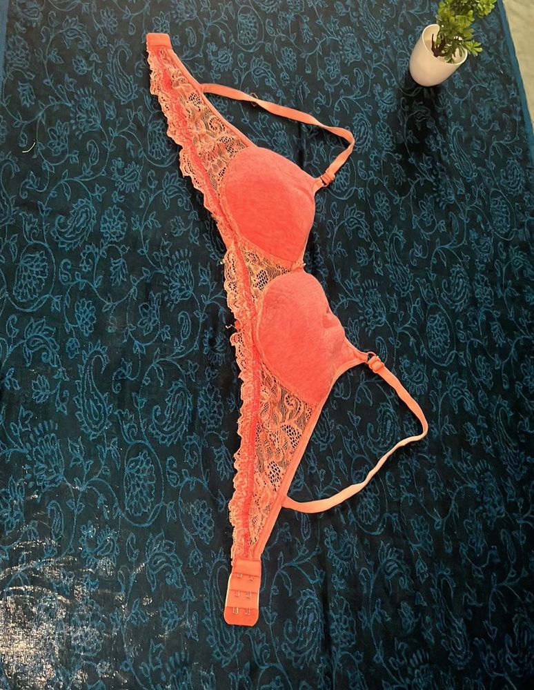 Coral Lace Trim Bra