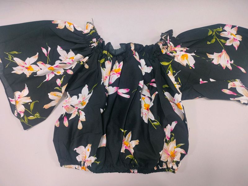 Unused Black Crep Top | Off Shoulder