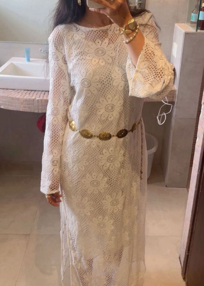 Elegant White Lace Maxi Dress