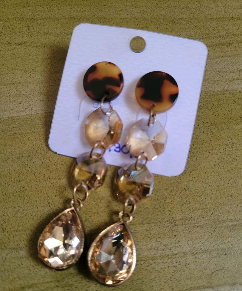 Western Stone Earrings Brown And Golden