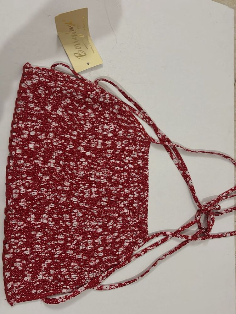 Red &amp; White Bikini Top