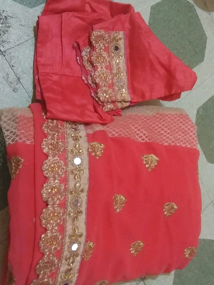 Half Net Sadi With Blause