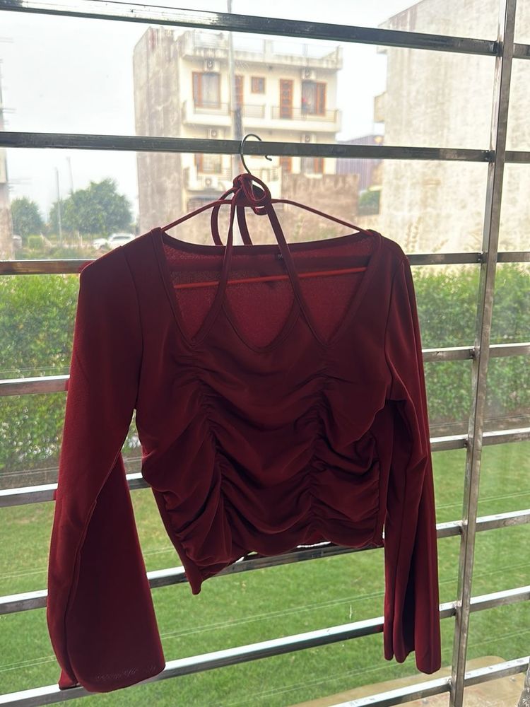 Maroon Ruched Crop Top