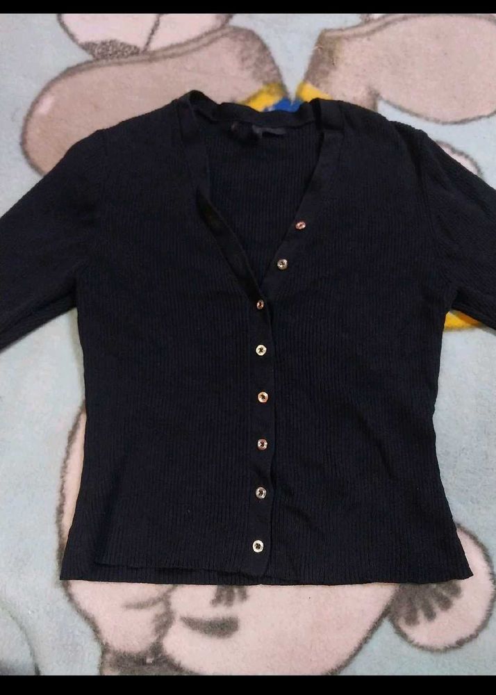 Black Ribbed Cardigan