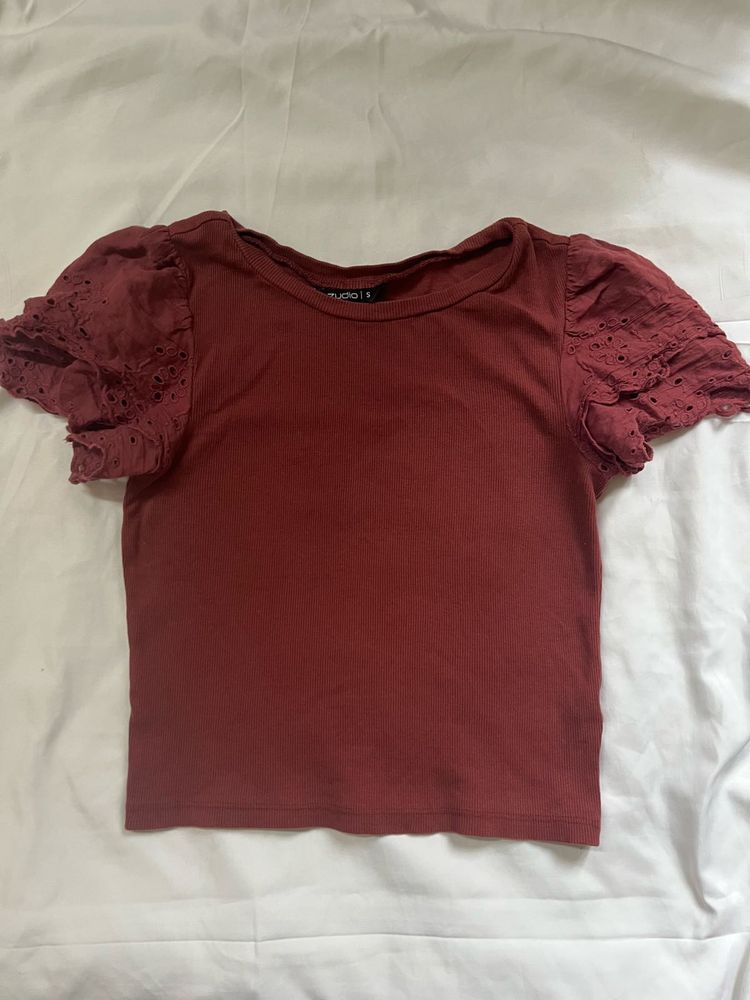 Maroon Mocha Puff Sleeve Top