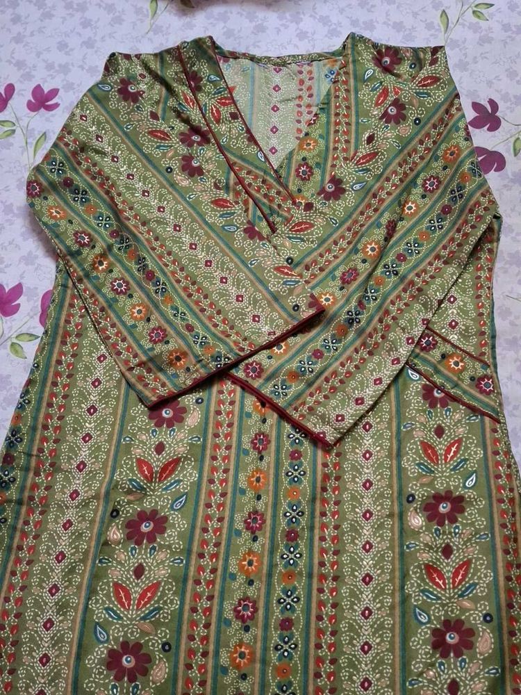 Green Printed Kurta