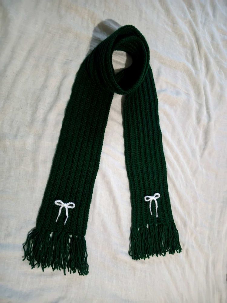 Handmade crochet Green Scarf with bow