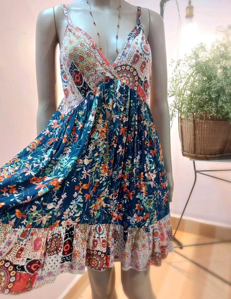 Boho Floral Print Top Mini Dress
