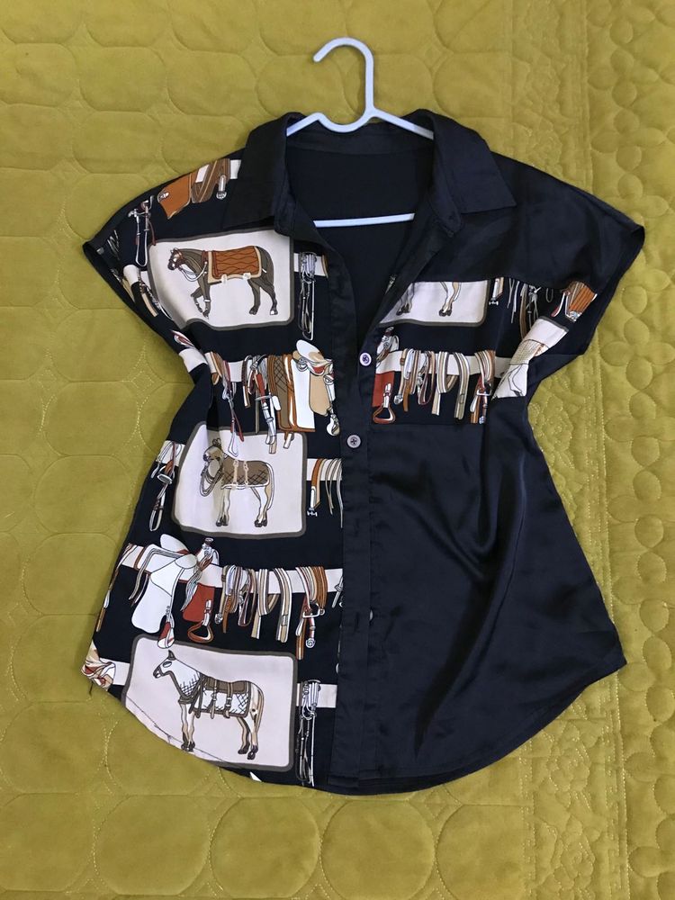 Equestrian Satin Printed Shirt Fits S-M