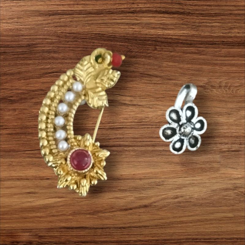 Press Nath &amp; Oxidised Nose Pin