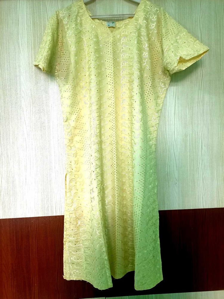 pale yellow Chikankari kurta.